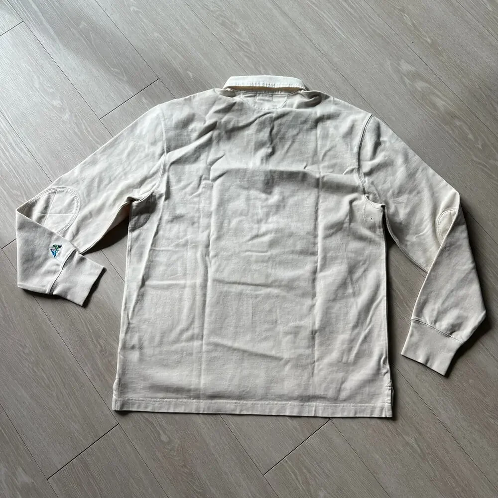 J Crew Rugby Shirt With Striped Placket Mens Large Natural